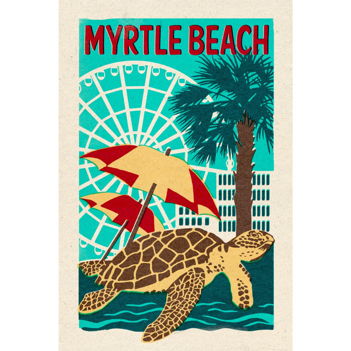Myrtle Beach, South Carolina, Woodblock, Lantern Press Artwork, Stretched Canvas Canvas Lantern Press 