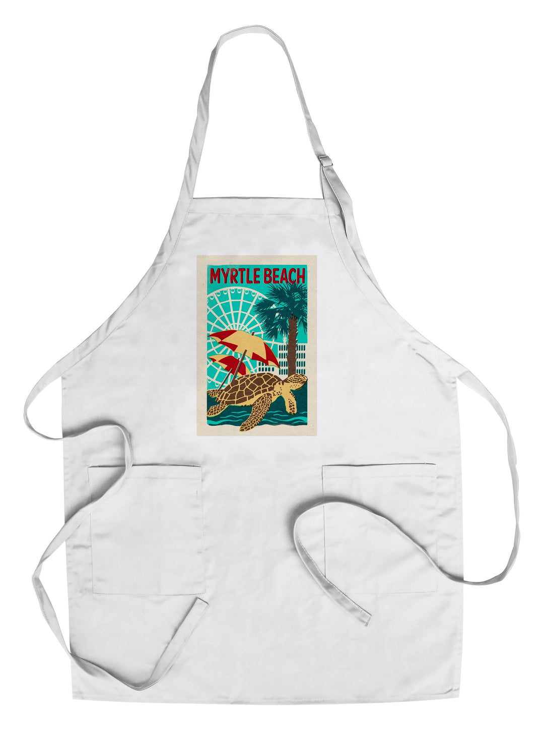 Myrtle Beach, South Carolina, Woodblock, Lantern Press Artwork, Towels and Aprons Kitchen Lantern Press Chef's Apron 