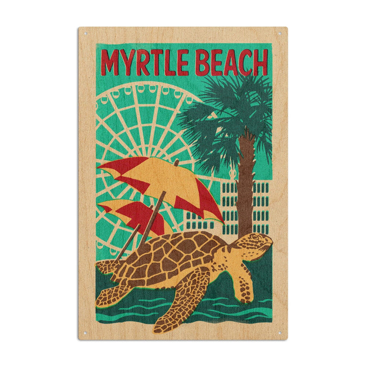 Myrtle Beach, South Carolina, Woodblock, Lantern Press Artwork, Wood Signs and Postcards Wood Lantern Press 10 x 15 Wood Sign 
