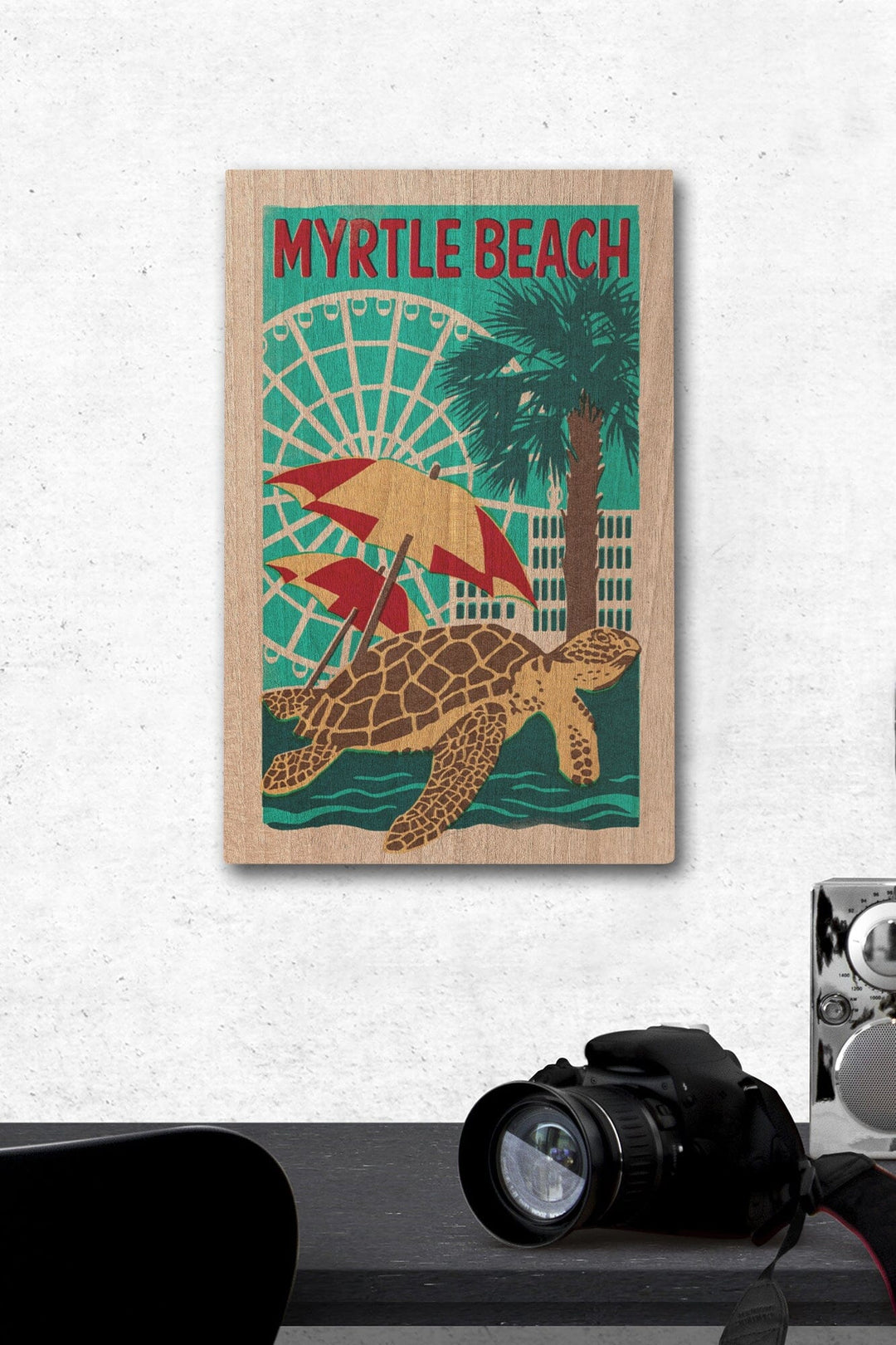 Myrtle Beach, South Carolina, Woodblock, Lantern Press Artwork, Wood Signs and Postcards Wood Lantern Press 12 x 18 Wood Gallery Print 
