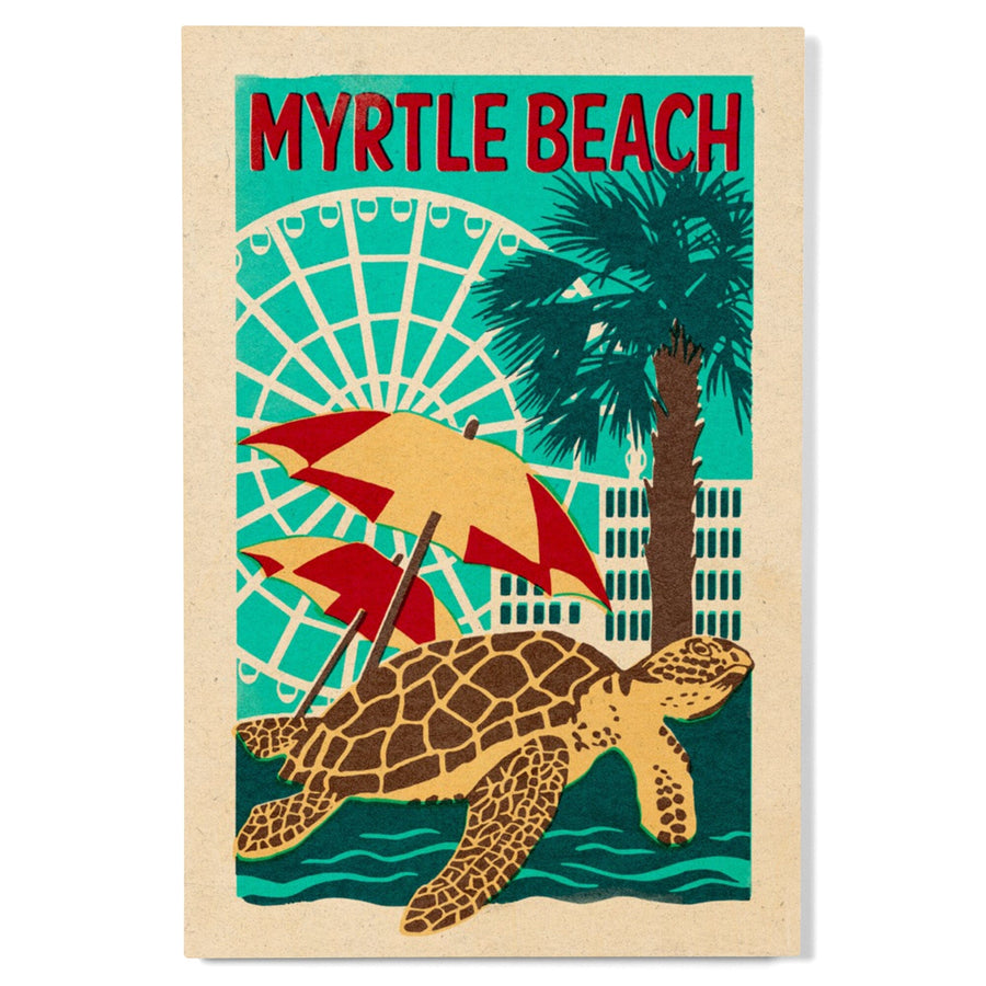 Myrtle Beach, South Carolina, Woodblock, Lantern Press Artwork, Wood Signs and Postcards Wood Lantern Press 