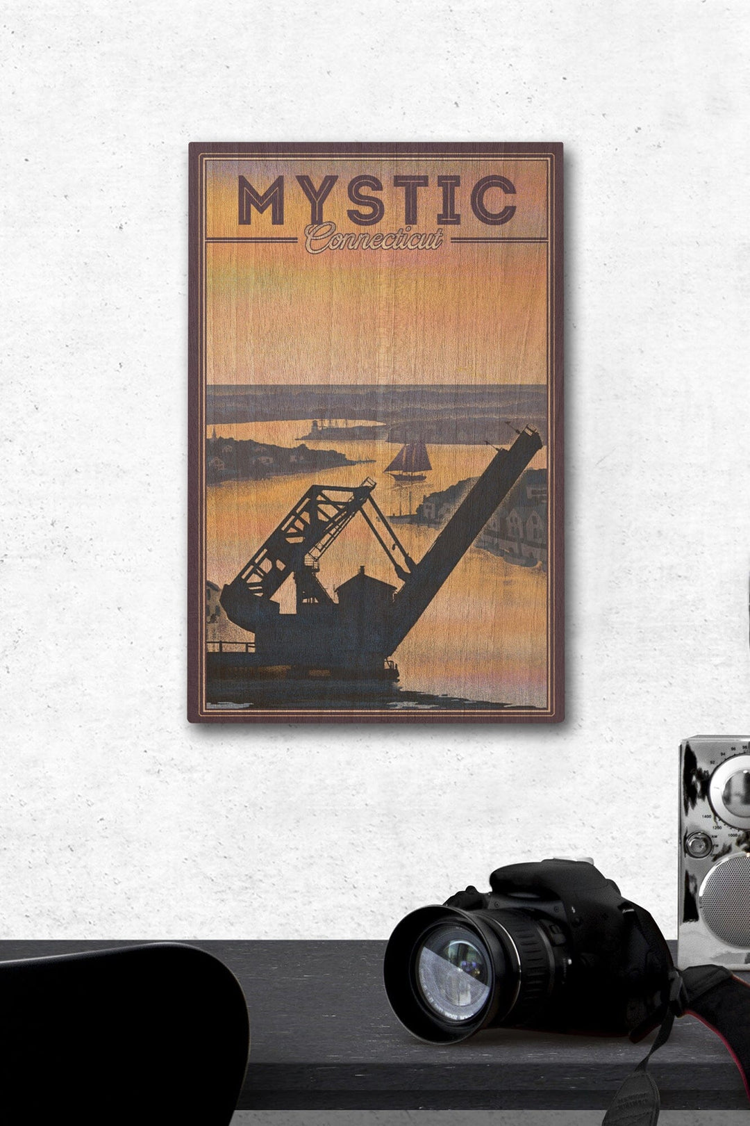 Mystic, Connecticut, River, Lithograph, Lantern Press Artwork, Wood Signs and Postcards Wood Lantern Press 12 x 18 Wood Gallery Print 