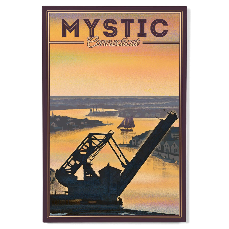 Mystic, Connecticut, River, Lithograph, Lantern Press Artwork, Wood Signs and Postcards Wood Lantern Press 