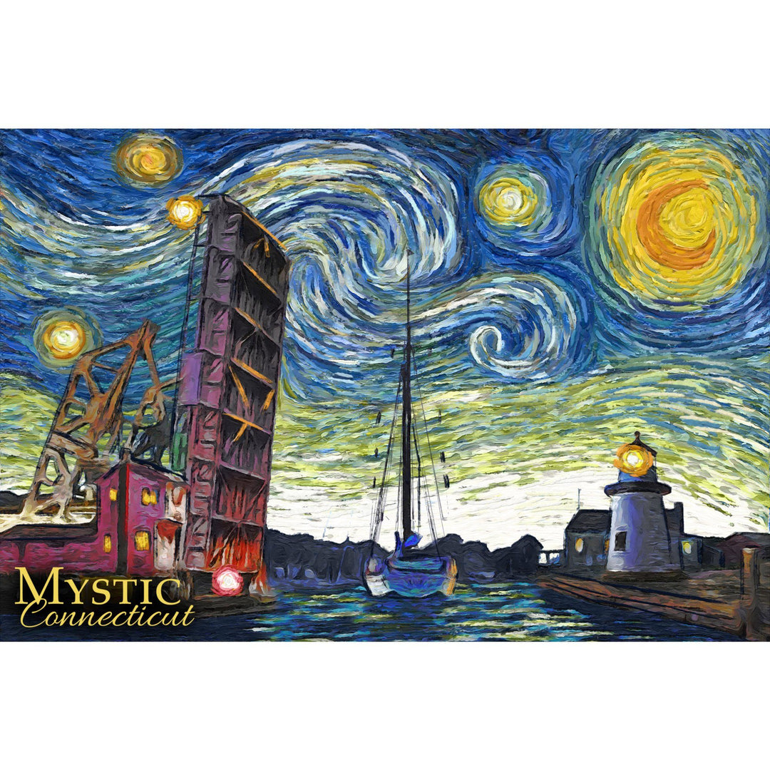 Mystic, Connecticut, Starry Night, Lantern Press Artwork, Stretched Canvas Canvas Lantern Press 
