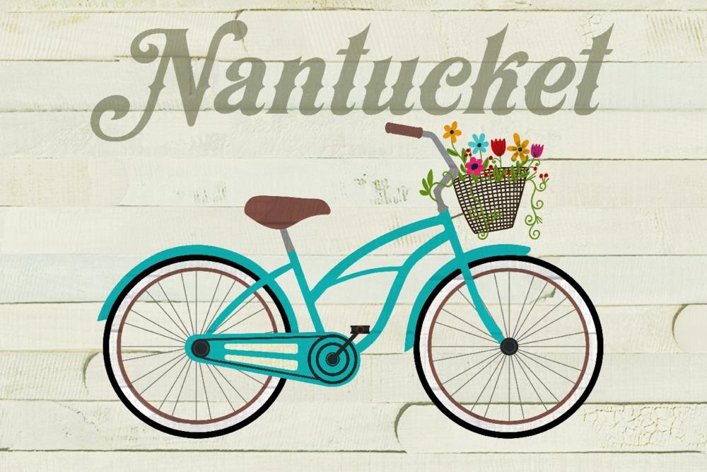 Nantucket, Massachusetts, Beach Cruiser & Basket, Lantern Press Artwork, Art Prints and Metal Signs Art Lantern Press 12 x 18 Art Print 