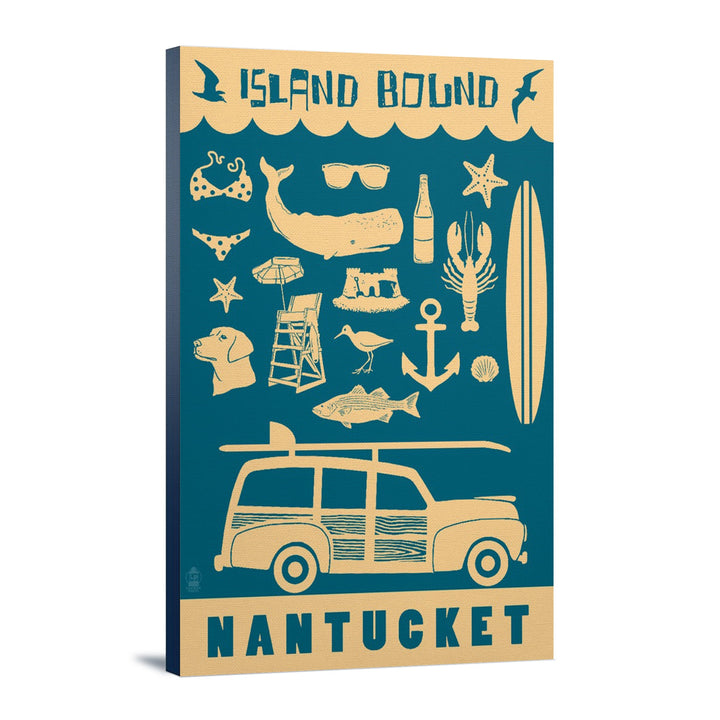 Nantucket, Massachusetts, Coastal Icons, Island Bound, Lantern Press Artwork, Stretched Canvas Canvas Lantern Press 12x18 Stretched Canvas 