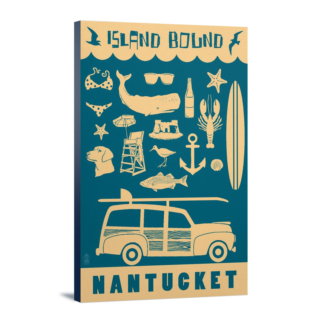 Nantucket, Massachusetts, Coastal Icons, Island Bound, Lantern Press Artwork, Stretched Canvas Canvas Lantern Press 24x36 Stretched Canvas 
