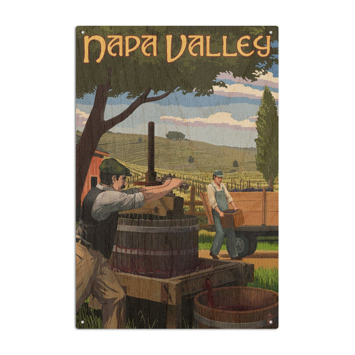 Napa Valley, California, Wine Grape Crushing, Lantern Press Artwork, Wood Signs and Postcards Wood Lantern Press 6x9 Wood Sign 