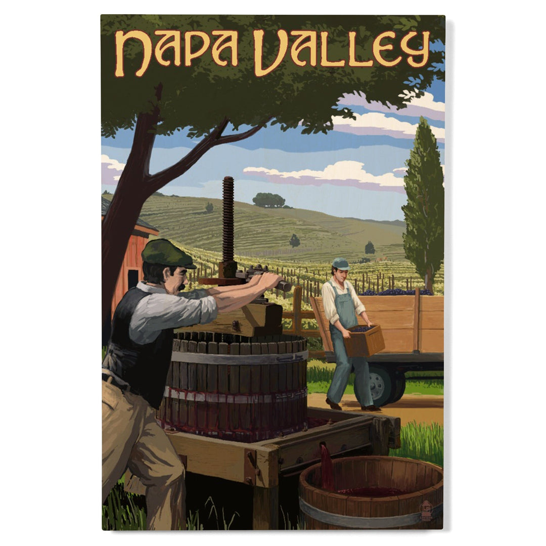Napa Valley, California, Wine Grape Crushing, Lantern Press Artwork, Wood Signs and Postcards Wood Lantern Press 