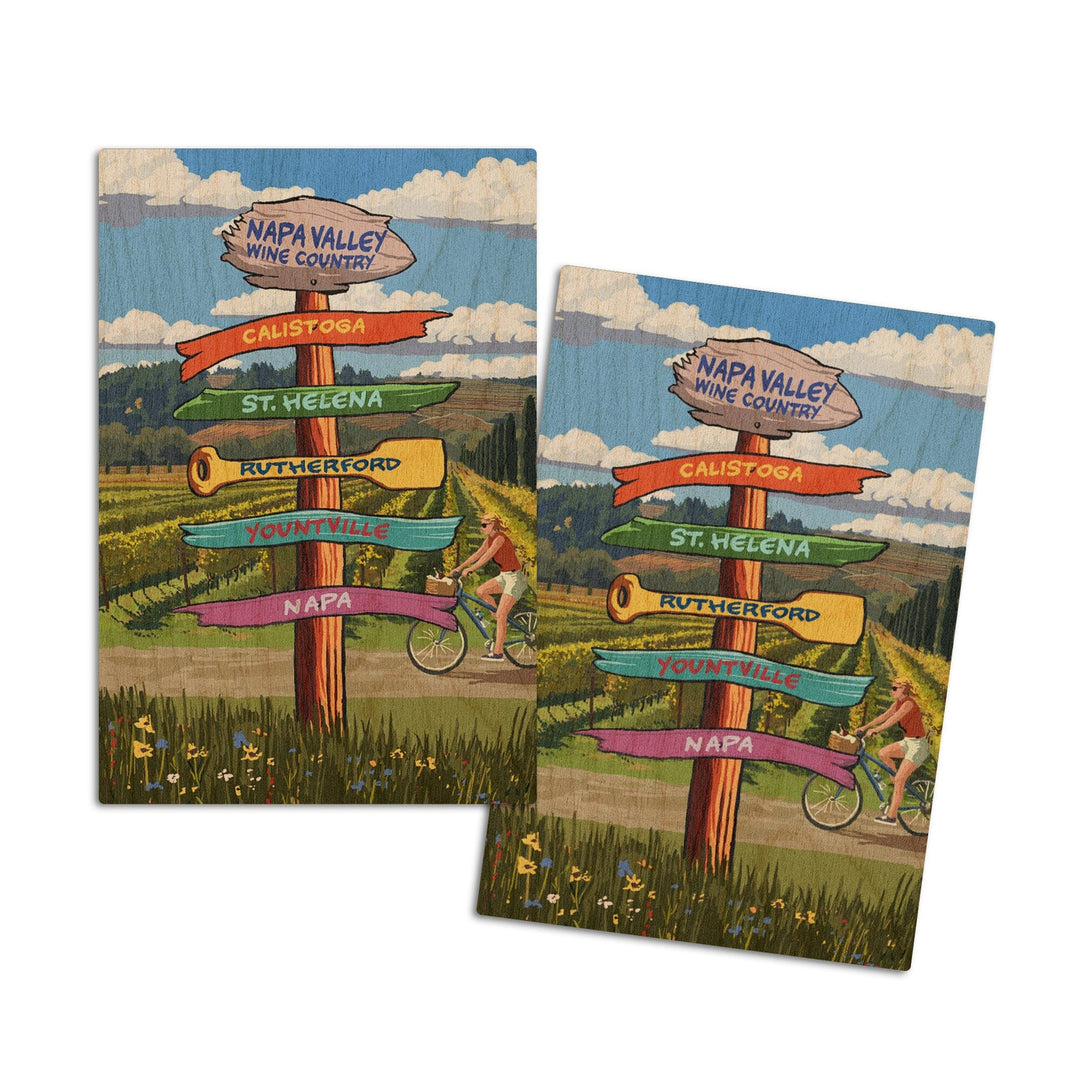 Napa Valley Wine Country, California, Destination Sign, Lantern Press Artwork, Wood Signs and Postcards Wood Lantern Press 4x6 Wood Postcard Set 