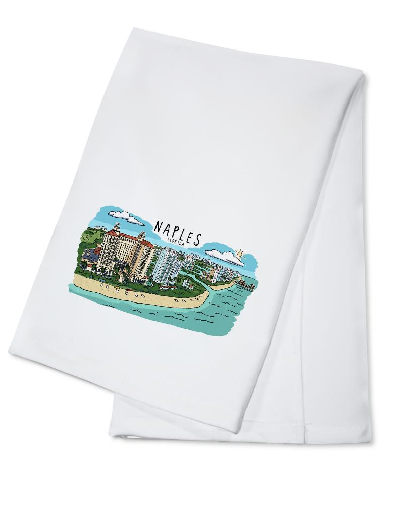 Naples, Florida, Line Drawing, Lantern Press Artwork, Towels and Aprons Kitchen Lantern Press Cotton Towel 