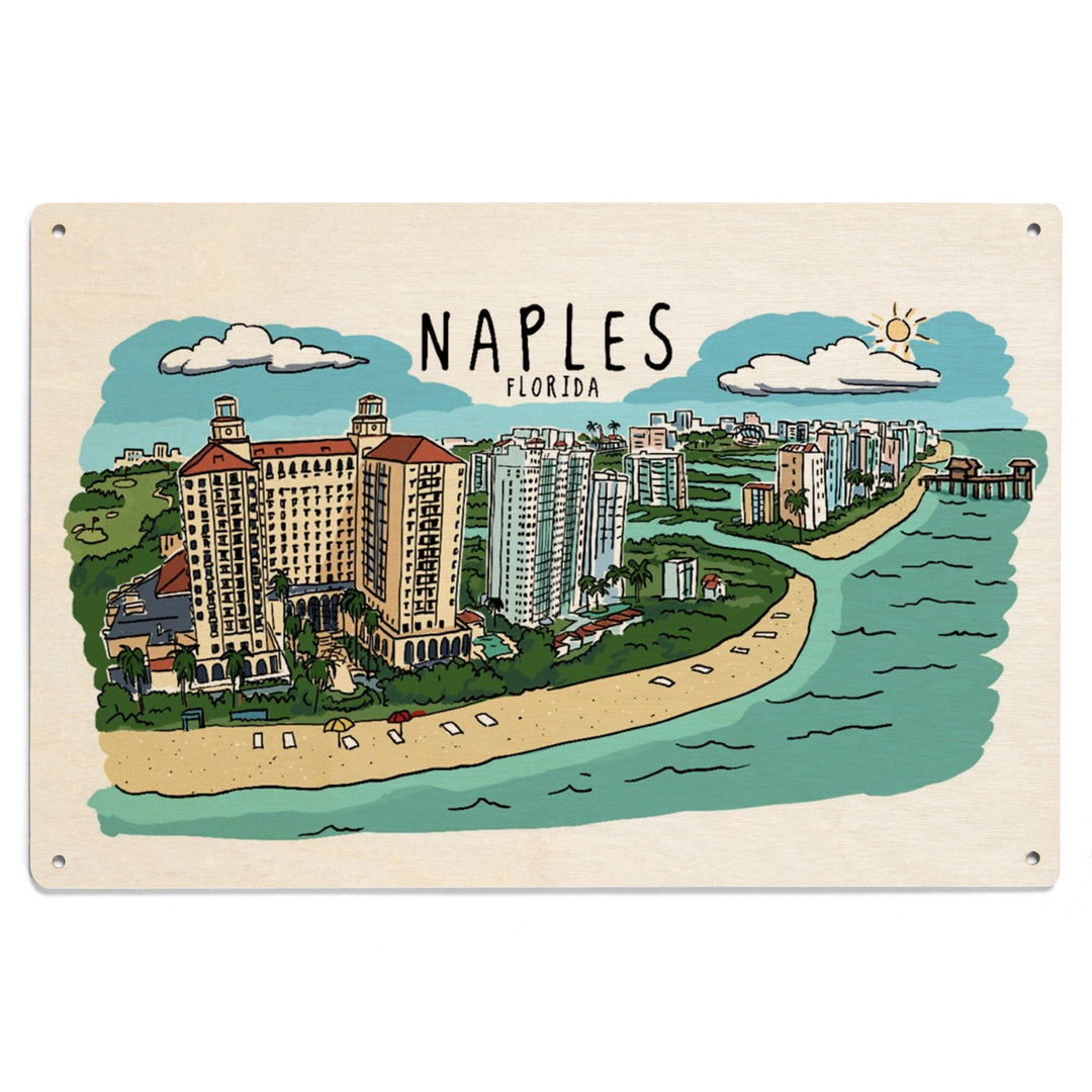 Naples, Florida, Line Drawing, Lantern Press Artwork, Wood Signs and Postcards Wood Lantern Press 