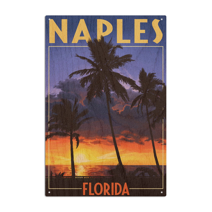 Naples, Florida, Palms & Sunset, Lantern Press Artwork, Wood Signs and Postcards Wood Lantern Press 10 x 15 Wood Sign 