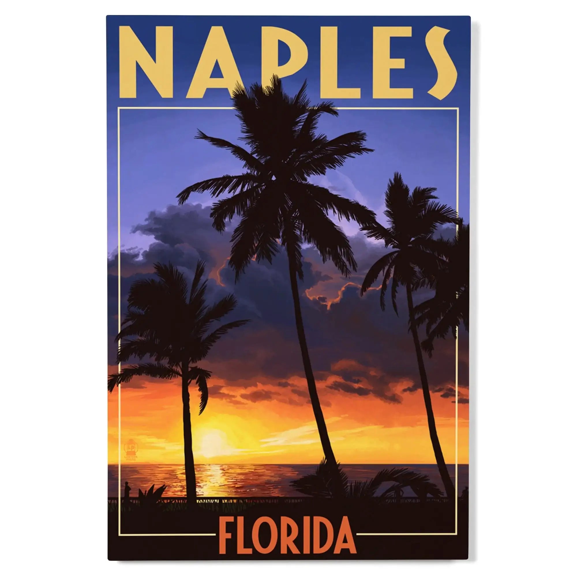 Naples, Florida, Palms & Sunset, Lantern Press Artwork, Wood Signs and