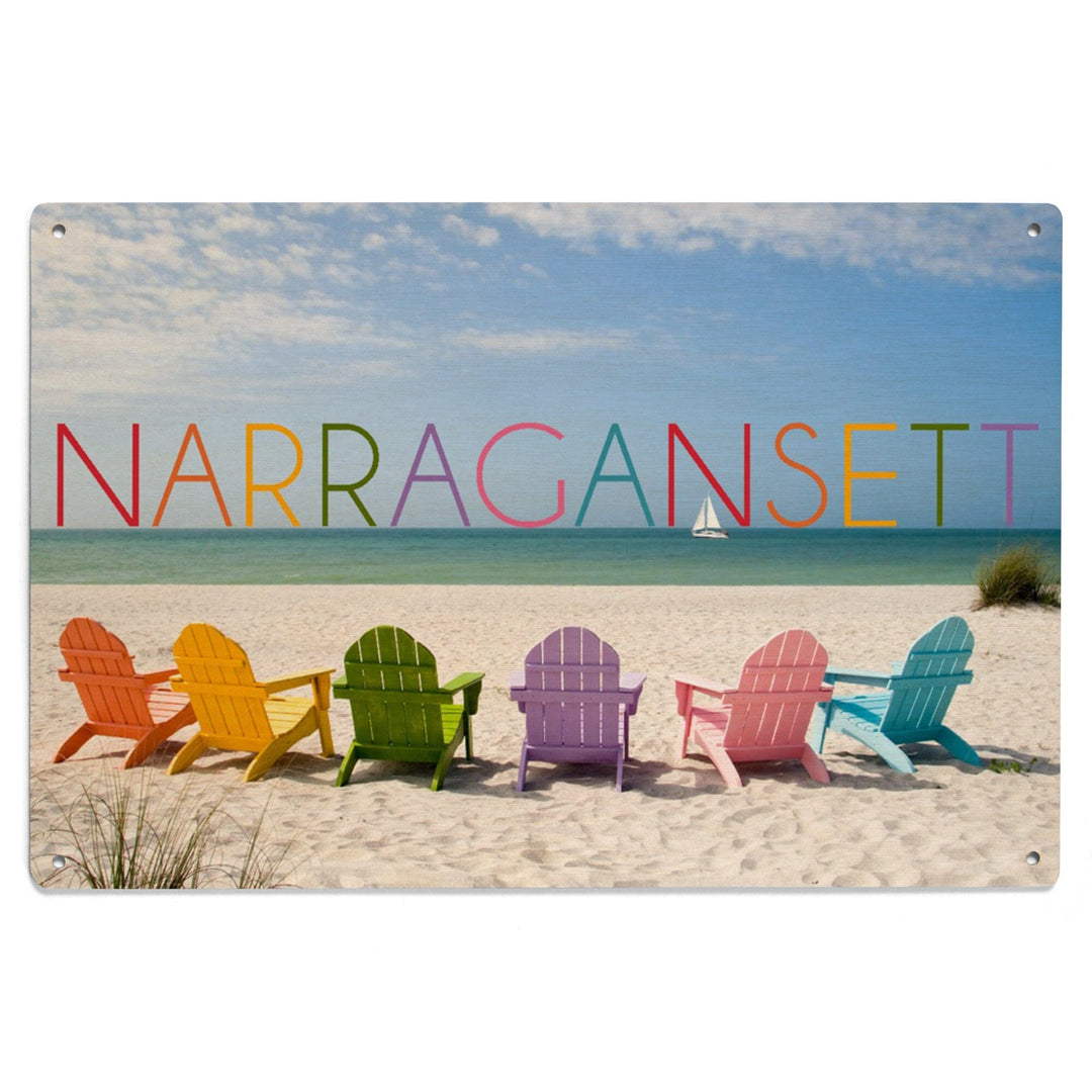Narragansett, Rhode Island, Colorful Beach Chairs, Lantern Press Photography, Wood Signs and Postcards Wood Lantern Press 