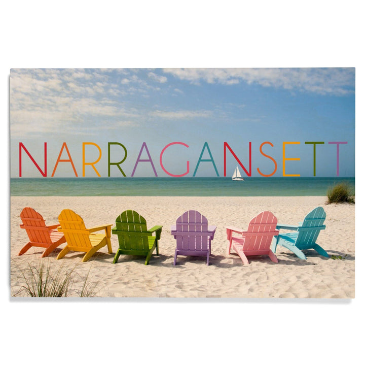 Narragansett, Rhode Island, Colorful Beach Chairs, Lantern Press Photography, Wood Signs and Postcards Wood Lantern Press 