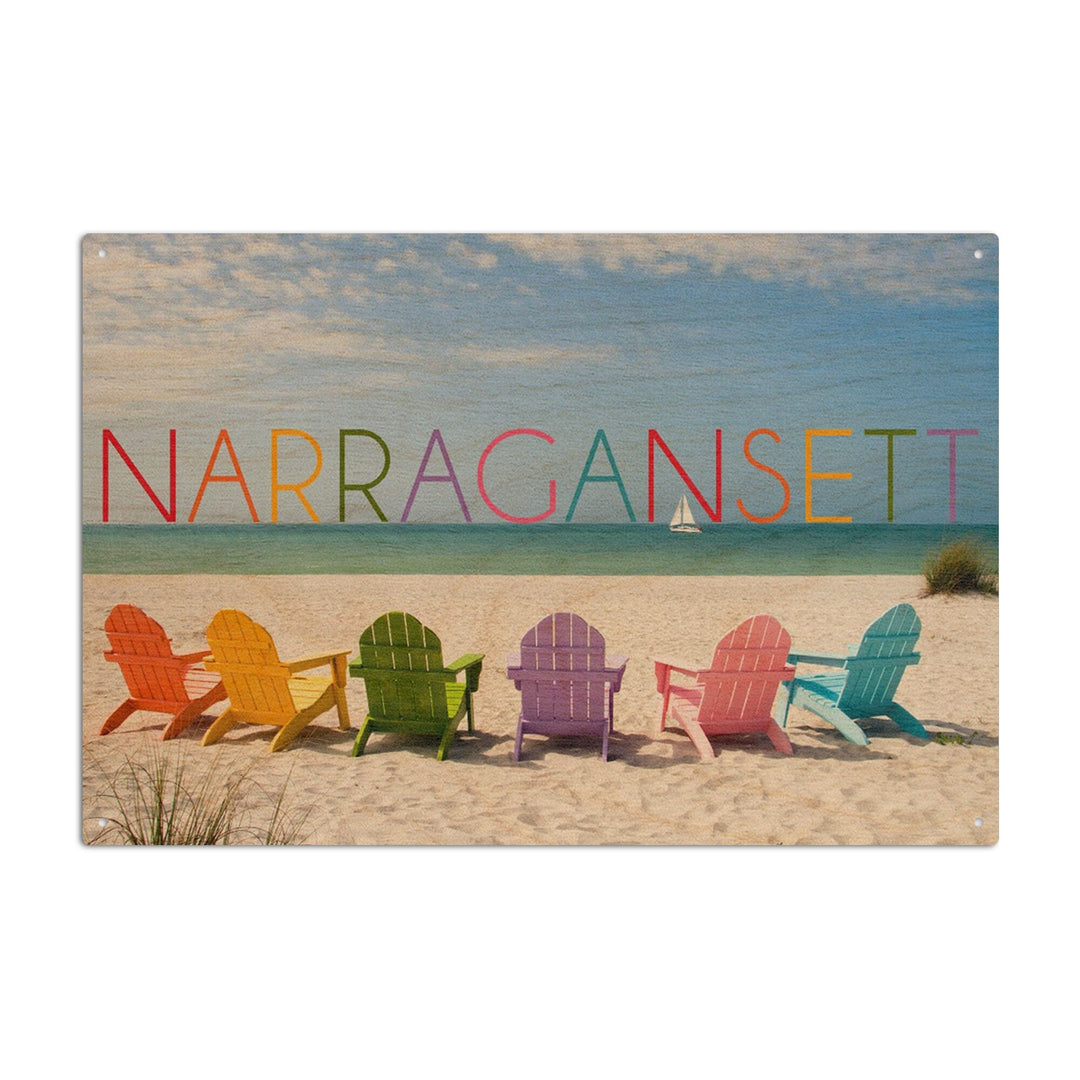 Narragansett, Rhode Island, Colorful Beach Chairs, Lantern Press Photography, Wood Signs and Postcards Wood Lantern Press 6x9 Wood Sign 