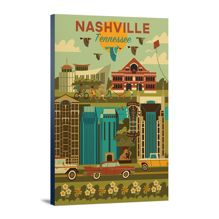 Nashville, Tennessee, Geometric City Series, Lantern Press Artwork, Stretched Canvas Canvas Lantern Press 16x24 Stretched Canvas 