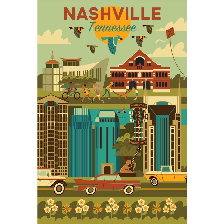 Nashville, Tennessee, Geometric City Series, Lantern Press Artwork, Stretched Canvas Canvas Lantern Press 