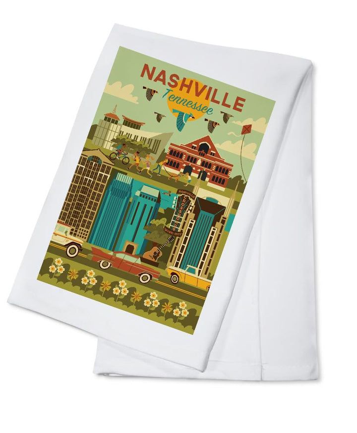 Nashville, Tennessee, Geometric City Series, Lantern Press Artwork, Towels and Aprons Kitchen Lantern Press Cotton Towel 