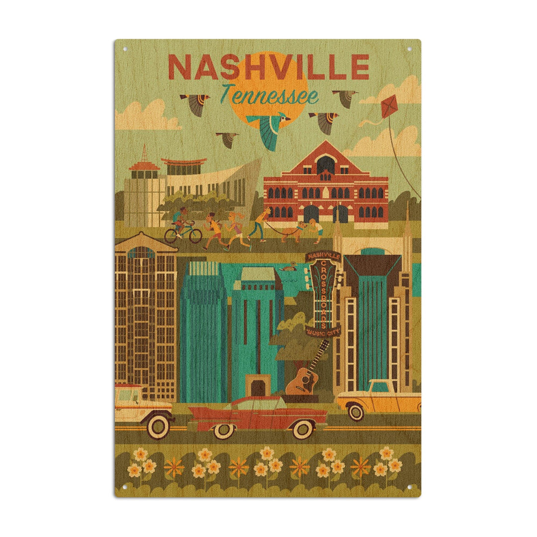 Nashville, Tennessee, Geometric City Series, Lantern Press Artwork, Wood Signs and Postcards Wood Lantern Press 10 x 15 Wood Sign 