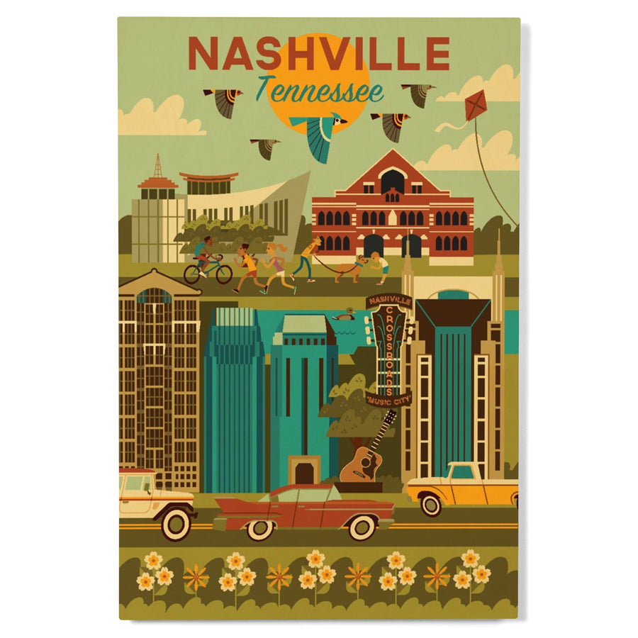 Nashville, Tennessee, Geometric City Series, Lantern Press Artwork, Wood Signs and Postcards Wood Lantern Press 