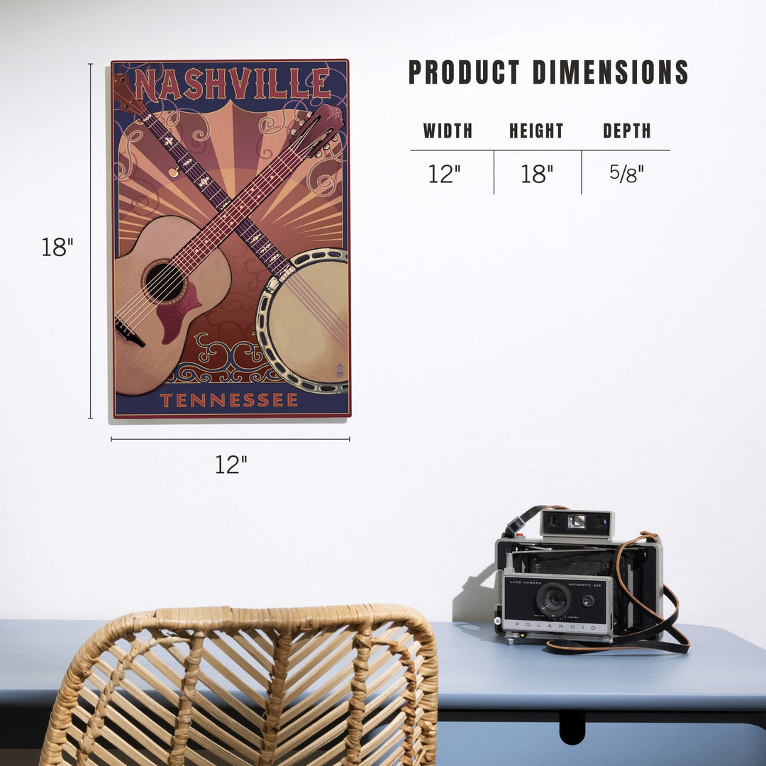 Nashville, Tennessee, Guitar and Banjo Music, Lantern Press Artwork, Wood Signs and Postcards Wood Lantern Press 