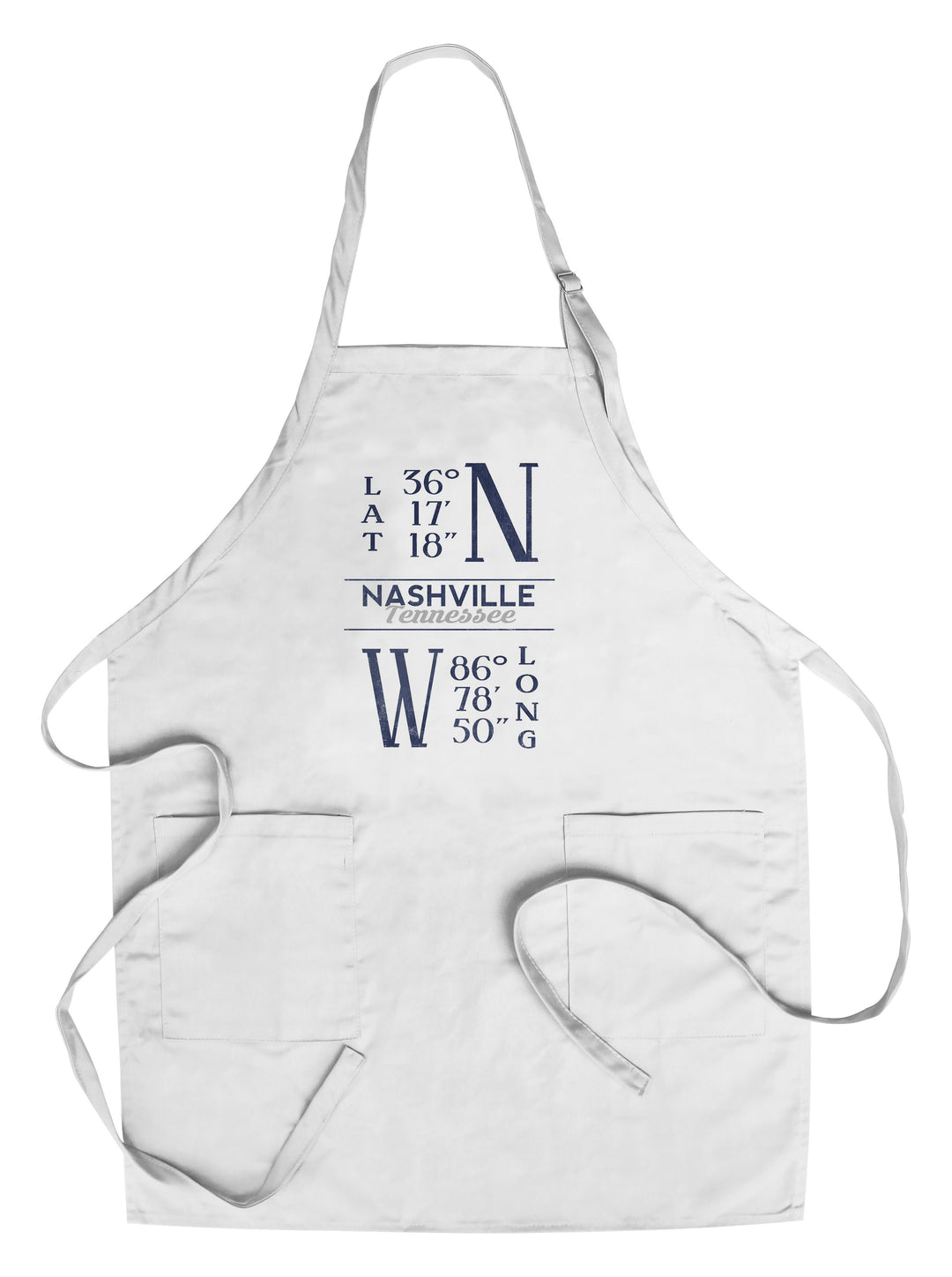 Nashville, Tennessee, Latitude & Longitude (Blue), Lantern Press Artwork, Towels and Aprons Kitchen Lantern Press Chef's Apron 