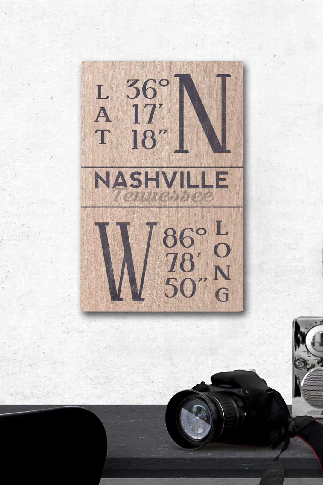 Nashville, Tennessee, Latitude & Longitude (Blue), Lantern Press Artwork, Wood Signs and Postcards Wood Lantern Press 12 x 18 Wood Gallery Print 