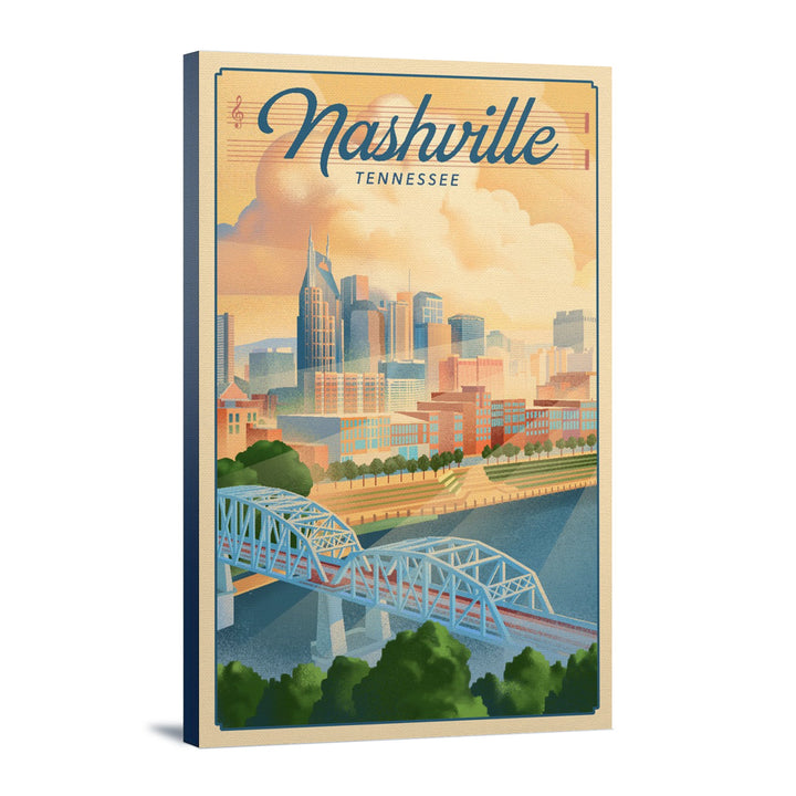 Nashville, Tennessee, Lithograph City Series, Lantern Press Artwork, Stretched Canvas Canvas Lantern Press 12x18 Stretched Canvas 