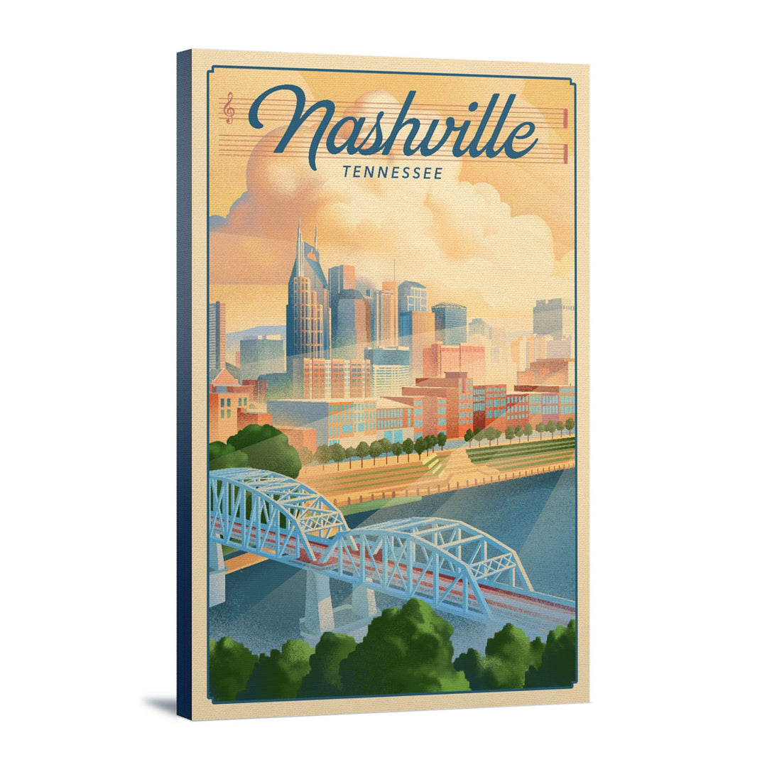 Nashville, Tennessee, Lithograph City Series, Lantern Press Artwork, Stretched Canvas Canvas Lantern Press 24x36 Stretched Canvas 