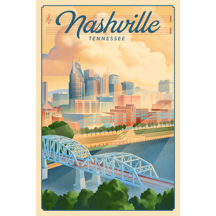 Nashville, Tennessee, Lithograph City Series, Lantern Press Artwork, Stretched Canvas Canvas Lantern Press 