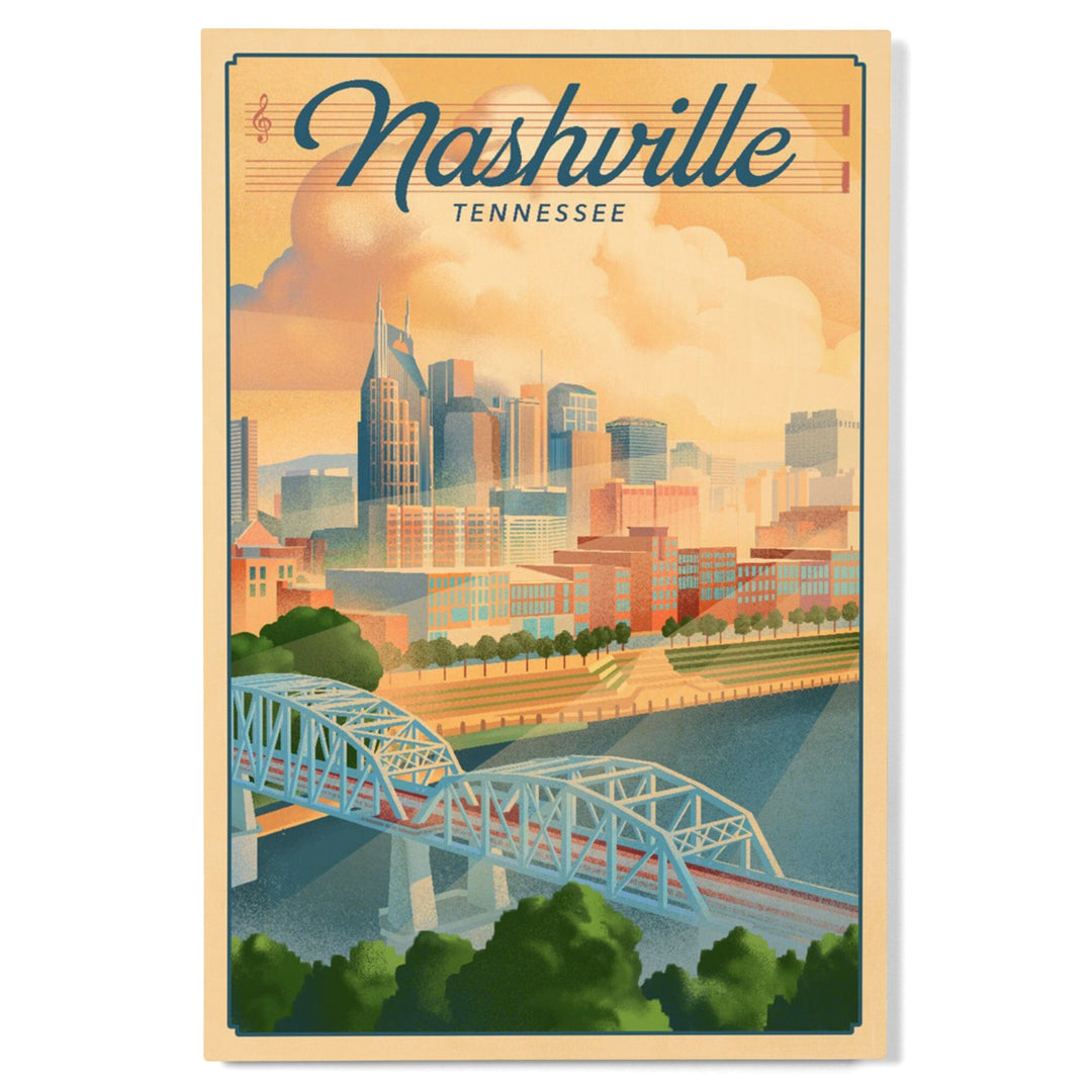Nashville, Tennessee, Lithograph City Series, Lantern Press Artwork, Wood Signs and Postcards Wood Lantern Press 