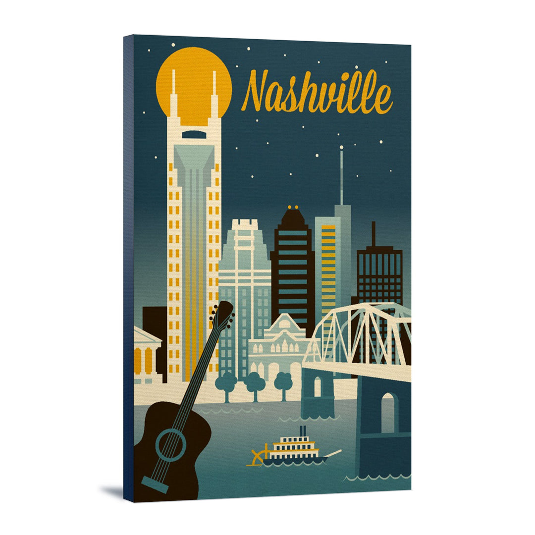 Nashville, Tennessee, Retro Skyline Classic Series, Lantern Press Artwork, Stretched Canvas Canvas Lantern Press 12x18 Stretched Canvas 
