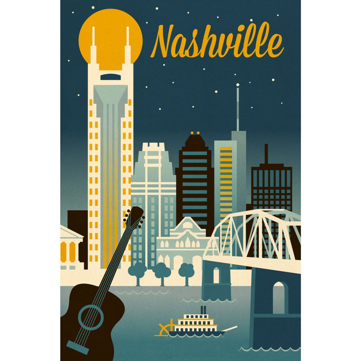 Nashville, Tennessee, Retro Skyline Classic Series, Lantern Press Artwork, Stretched Canvas Canvas Lantern Press 