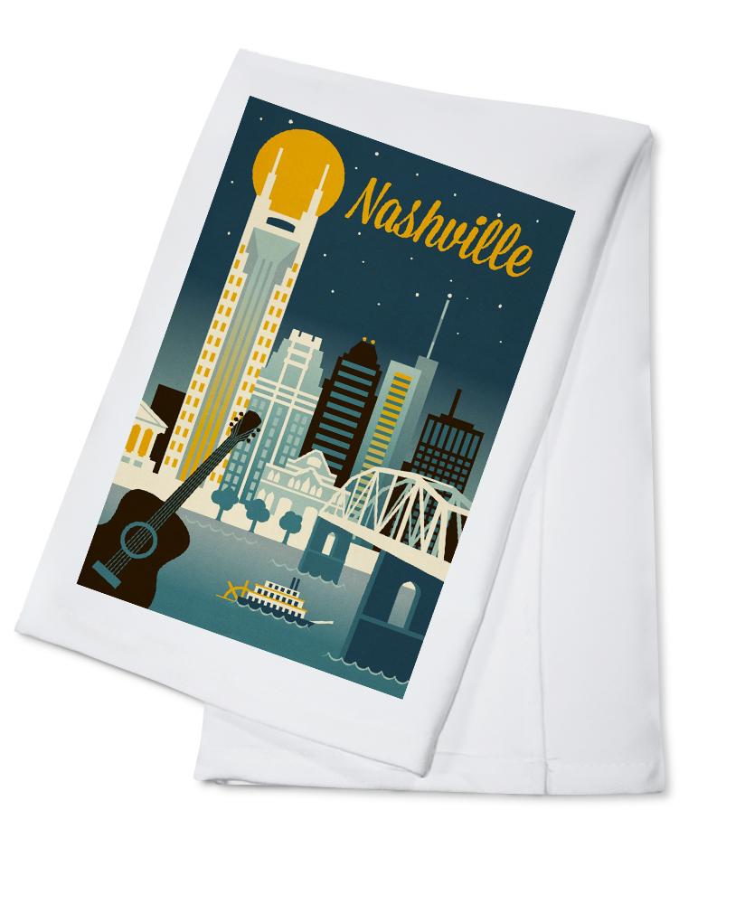 Nashville, Tennessee, Retro Skyline Classic Series, Lantern Press Artwork, Towels and Aprons Kitchen Lantern Press Cotton Towel 