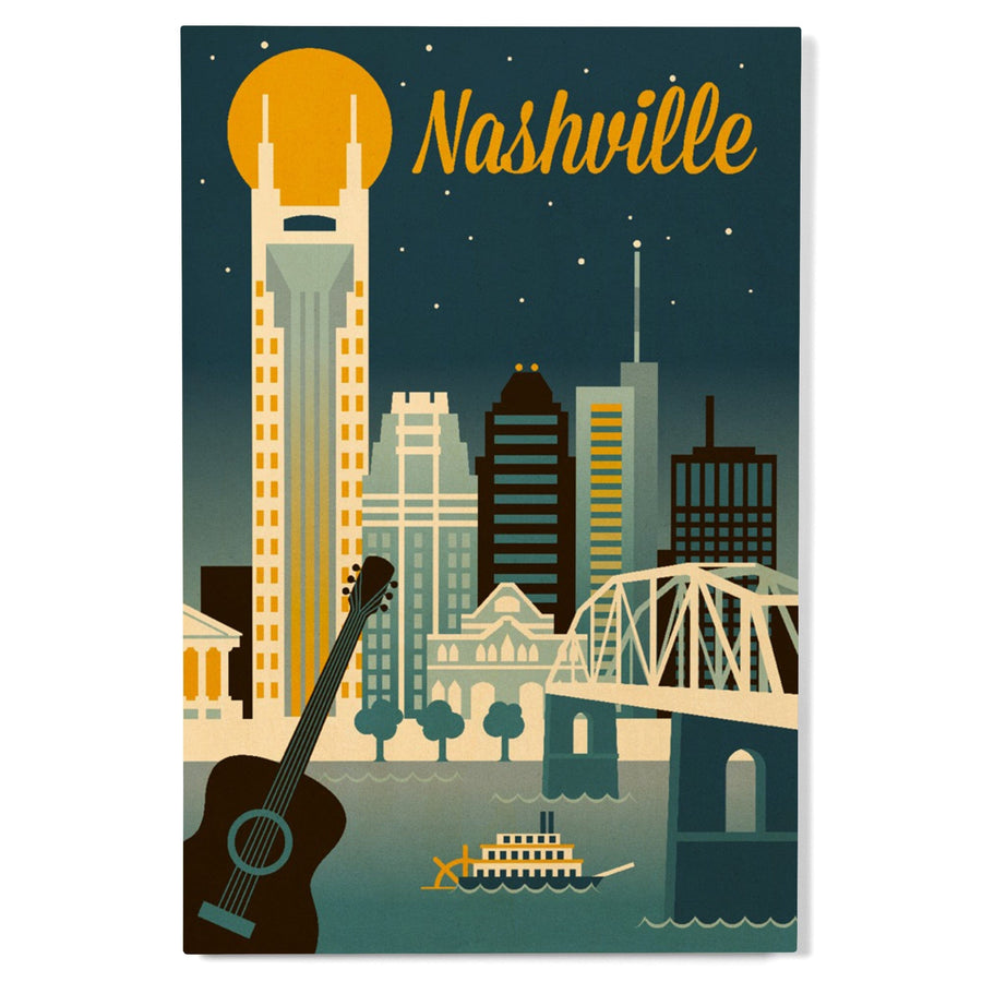 Nashville, Tennessee, Retro Skyline Classic Series, Lantern Press Artwork, Wood Signs and Postcards Wood Lantern Press 