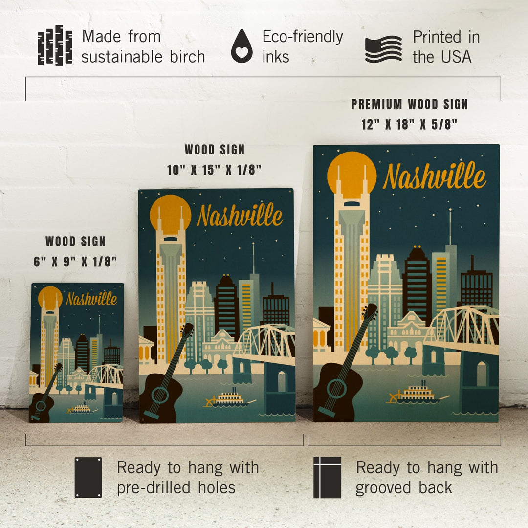 Nashville, Tennessee, Retro Skyline Classic Series, Lantern Press Artwork, Wood Signs and Postcards Wood Lantern Press 