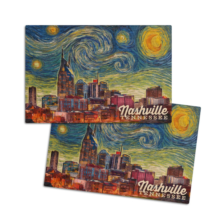 Nashville, Tennessee, Starry Night City Series, Lantern Press Artwork, Wood Signs and Postcards Wood Lantern Press 4x6 Wood Postcard Set 