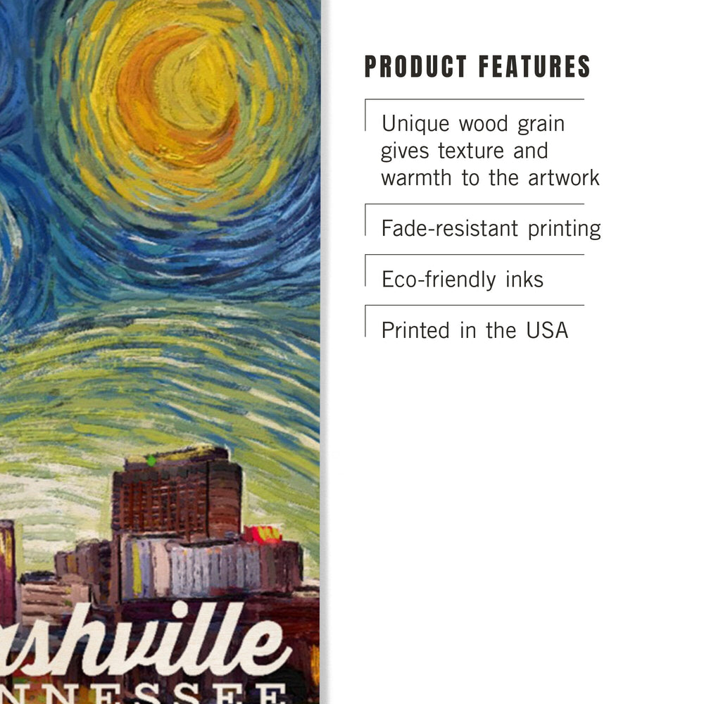 Nashville, Tennessee, Starry Night City Series, Lantern Press Artwork, Wood Signs and Postcards Wood Lantern Press 