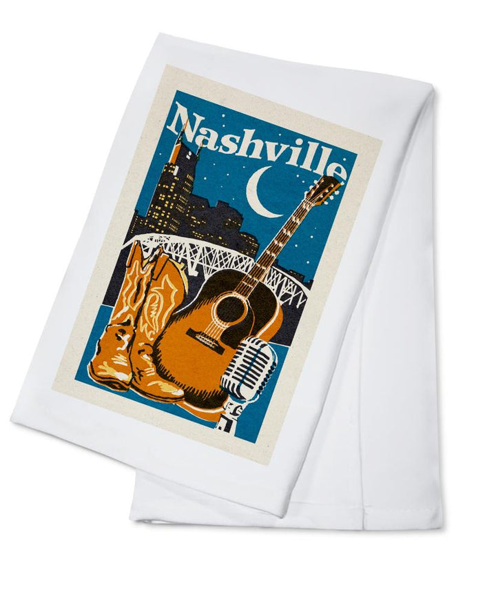 Nashville, Tennessee, Woodblock, Lantern Press Artwork, Towels and Aprons Kitchen Lantern Press Cotton Towel 