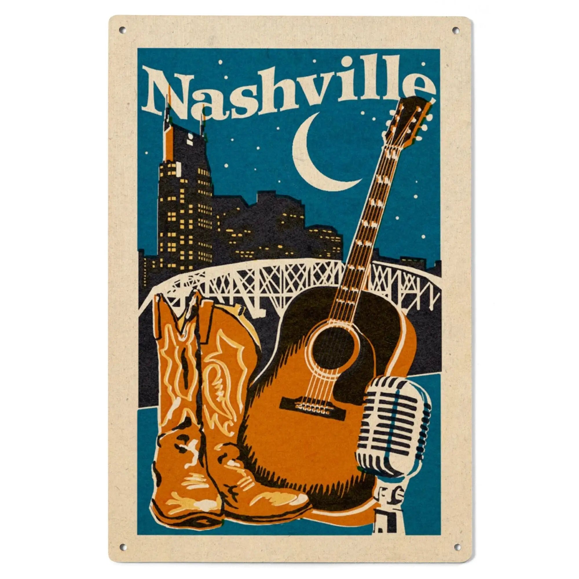 Nashville, Tennessee, Woodblock, Lantern Press Artwork, Wood Signs and