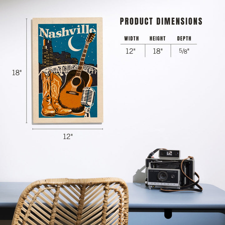 Nashville, Tennessee, Woodblock, Lantern Press Artwork, Wood Signs and Postcards Wood Lantern Press 
