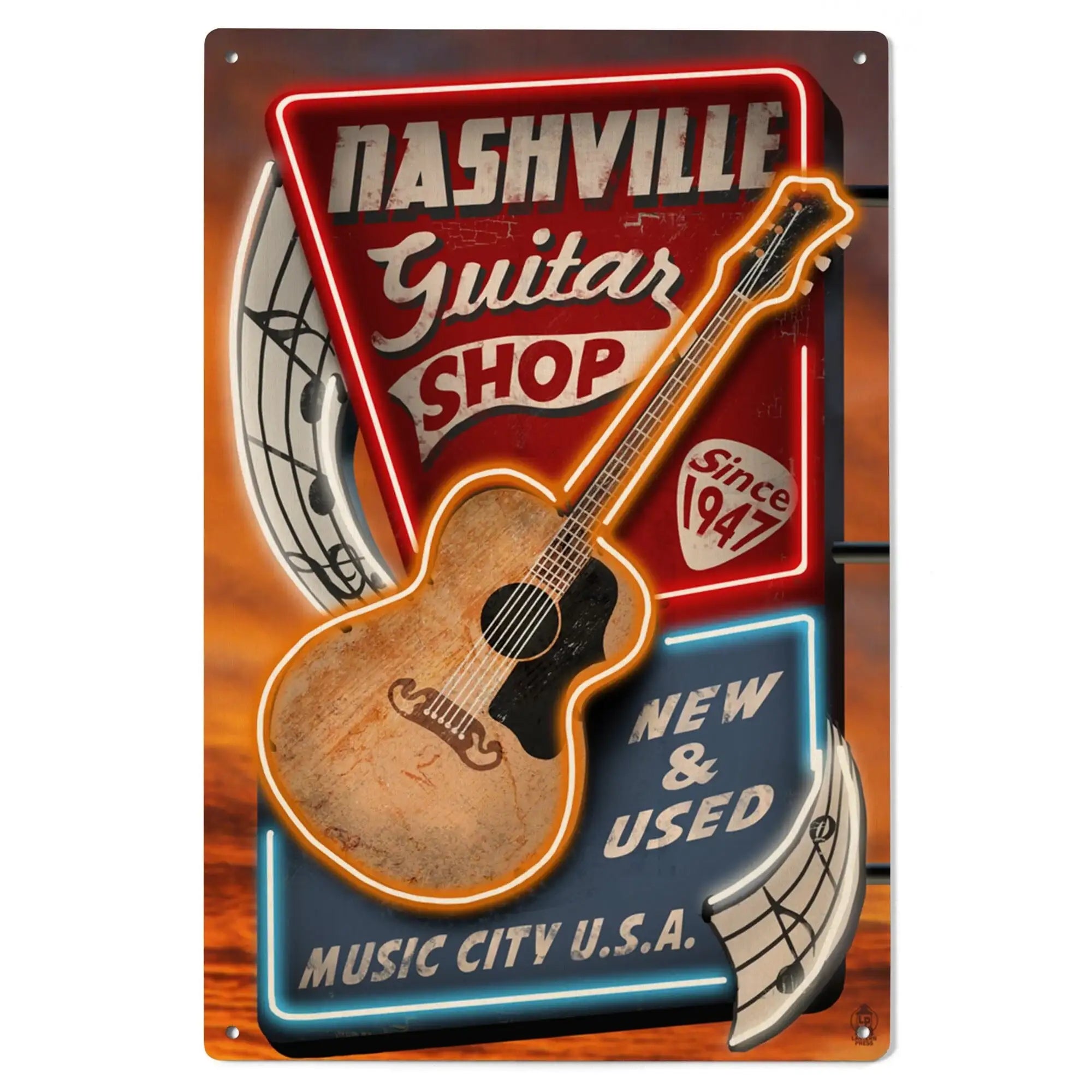 Nashville, Tennesseee, Acoustic Guitar Music Shop, Lantern Press Artwo