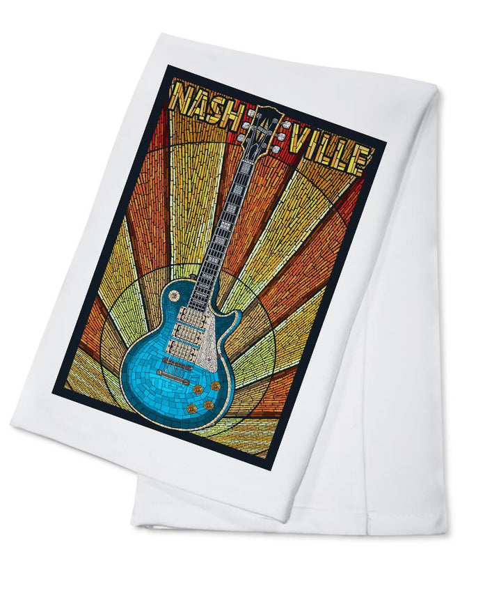 Nashville, Tennesseee, Guitar Mosaic, Lantern Press Artwork, Towels and Aprons Kitchen Lantern Press Cotton Towel 