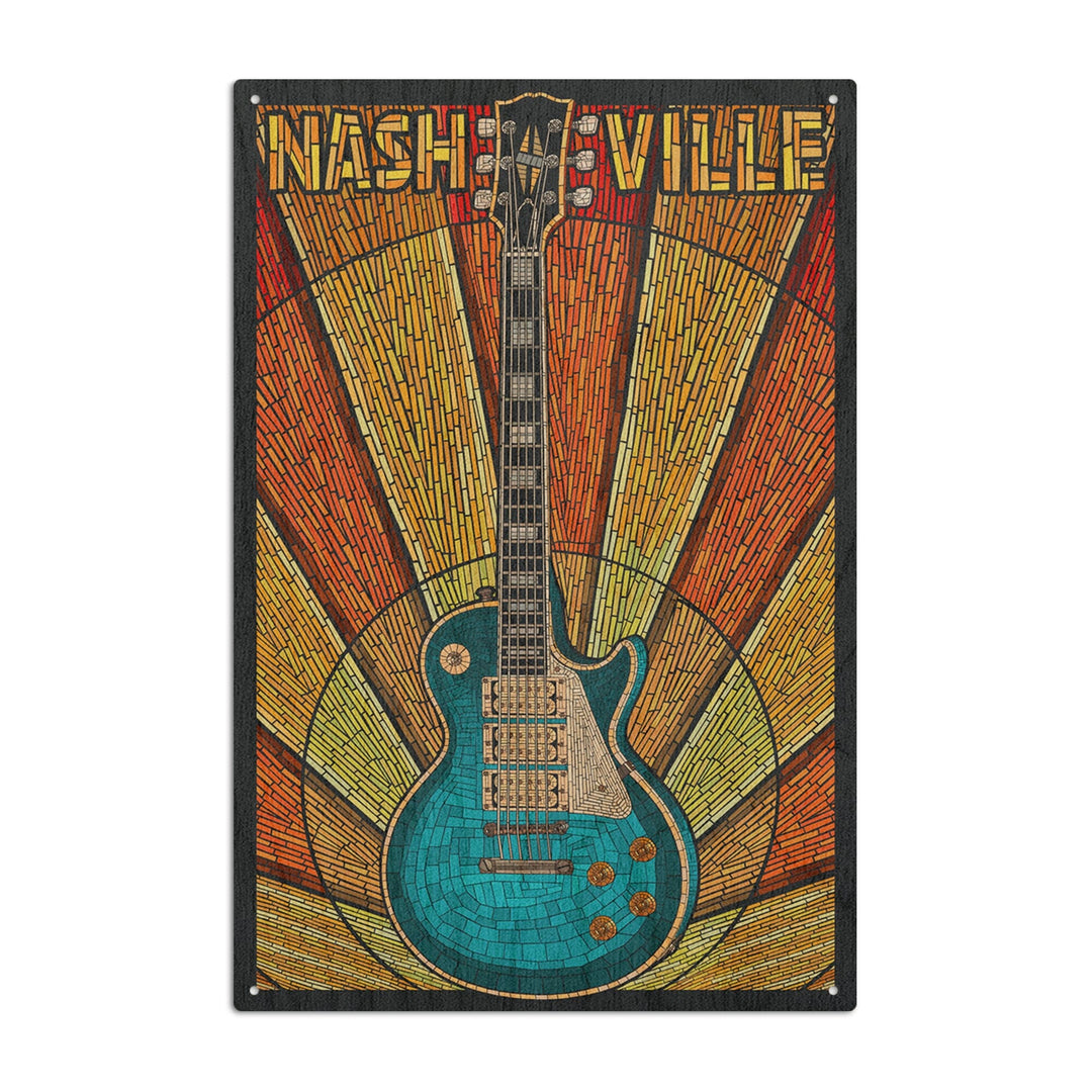 Nashville, Tennesseee, Guitar Mosaic, Lantern Press Artwork, Wood Signs and Postcards Wood Lantern Press 10 x 15 Wood Sign 