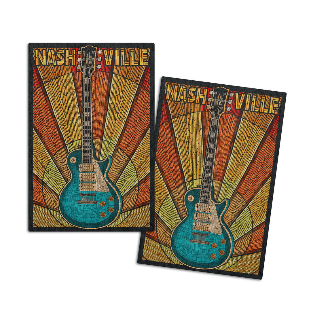 Nashville, Tennesseee, Guitar Mosaic, Lantern Press Artwork, Wood Signs and Postcards Wood Lantern Press 4x6 Wood Postcard Set 