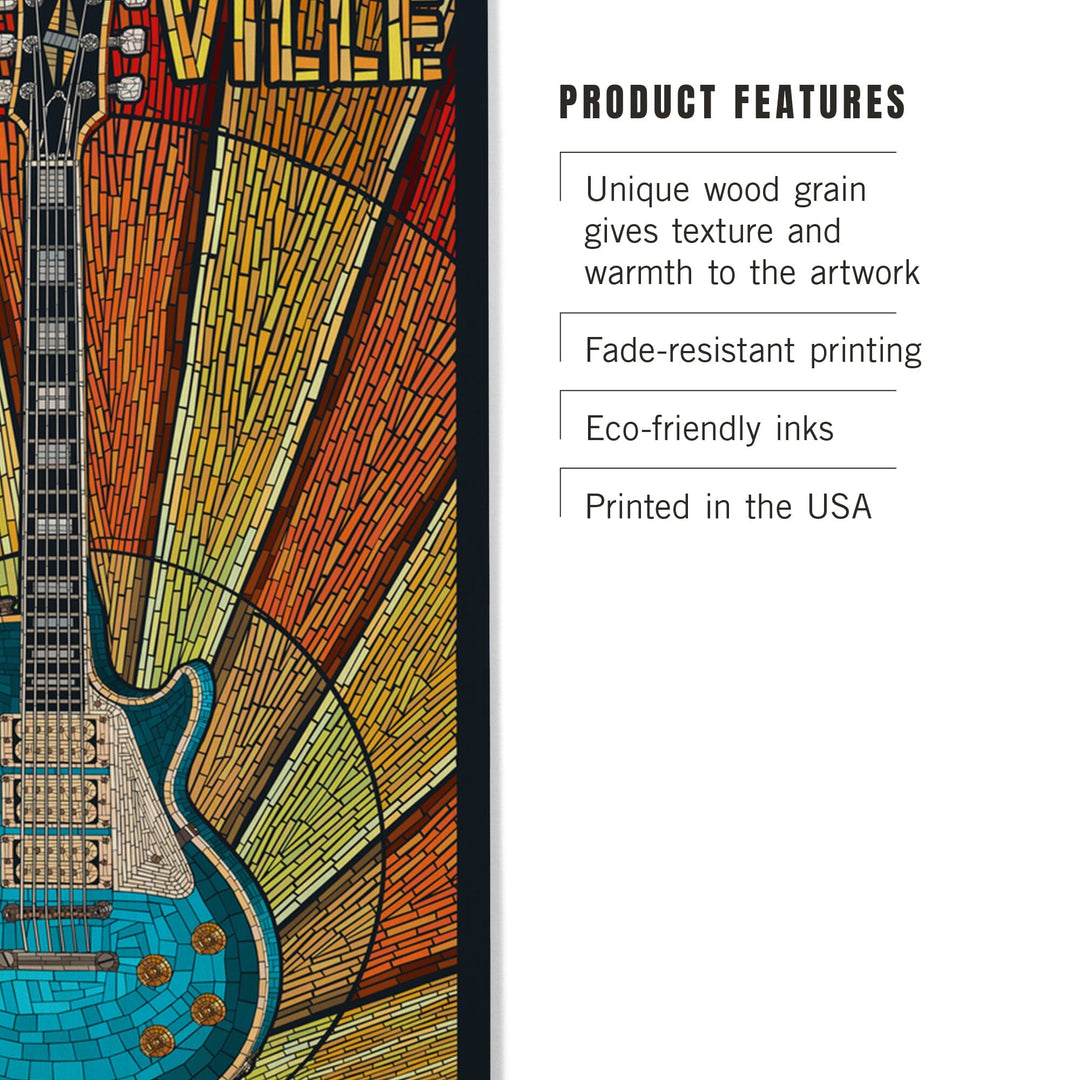 Nashville, Tennesseee, Guitar Mosaic, Lantern Press Artwork, Wood Signs and Postcards Wood Lantern Press 