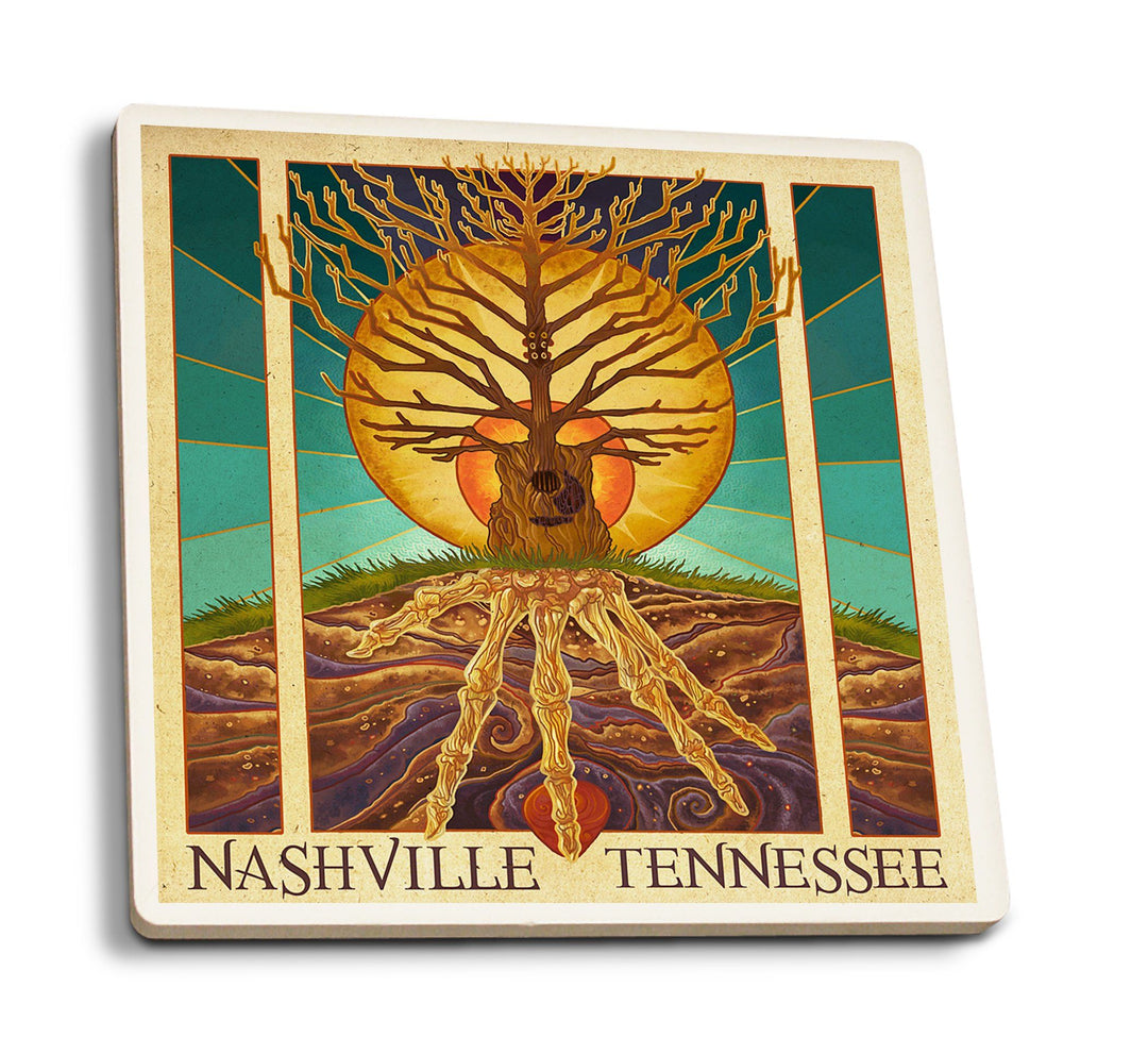 Nashville, Tennesseee, Guitar Tree, Lantern Press Artwork, Coaster Set Coasters Lantern Press 