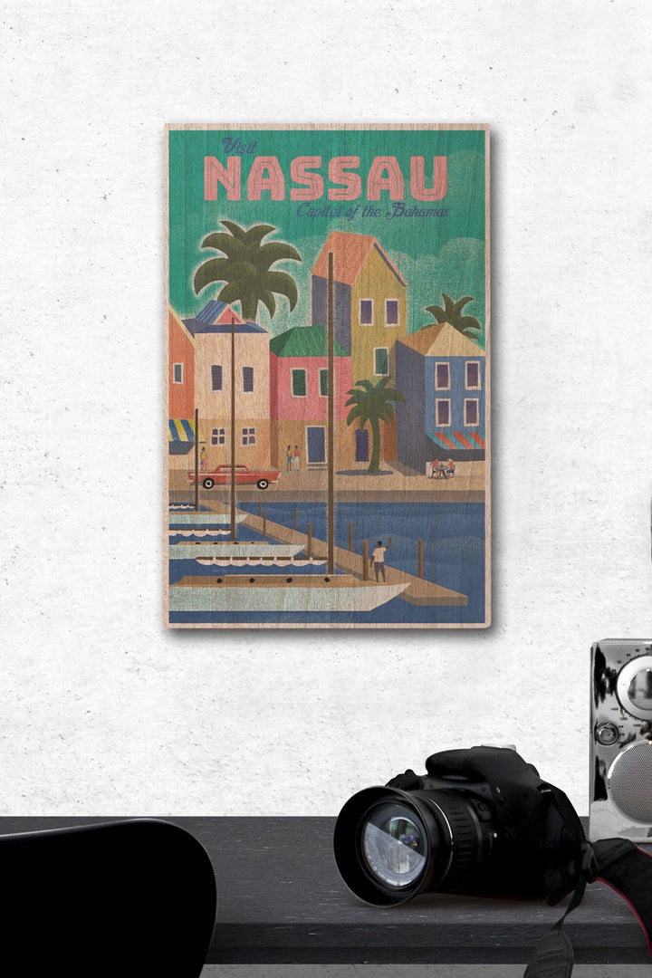 Nassau, Bahamas, Waterside Dock, Lithograph, Lantern Press Artwork, Wood Signs and Postcards Wood Lantern Press 12 x 18 Wood Gallery Print 